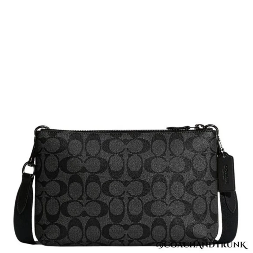 COACH 2PC Everett Crossbody Dbl Sided Charcoal Khaki / Khaki Red & Card Case NWT